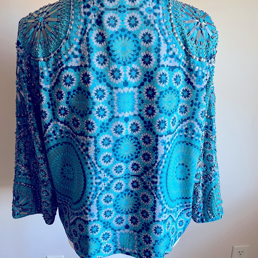 Blue Patterned Women's Top - Picture 4 of 12